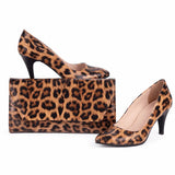 Leopar Baskı Alçak Topuklu Ayakkabı Çanta Takım RA-017