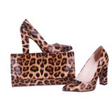 Leopar Baskı Kalın Topuklu Ayakkabı Çanta Takım RA-023 RUBRICA 