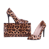 Leopar Baskı Stiletto Ayakkabı Çanta Takım RA-021