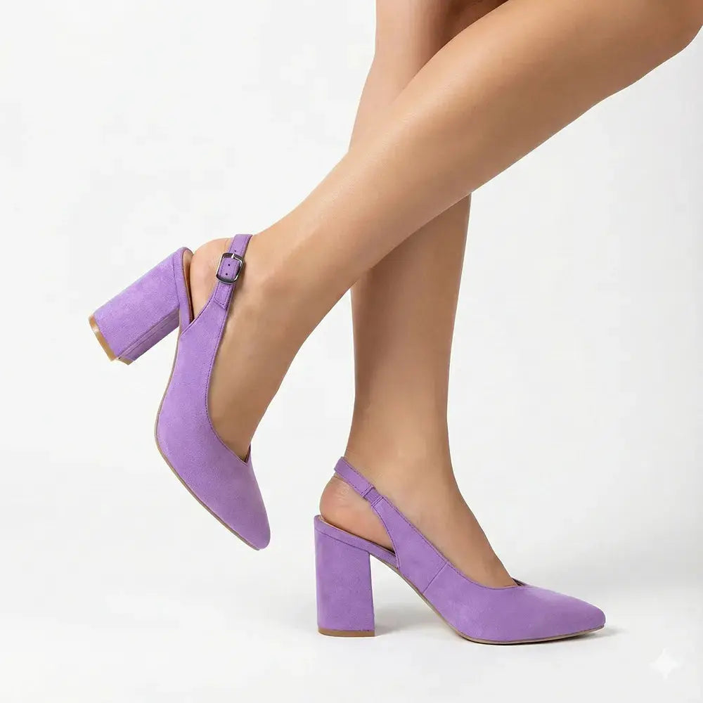 Lila Süet Bilekten Bağlamalı Kalın Topuklu Ayakkabı MA-028