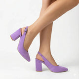 Lila Süet Bilekten Bağlamalı Kalın Topuklu Ayakkabı MA-028