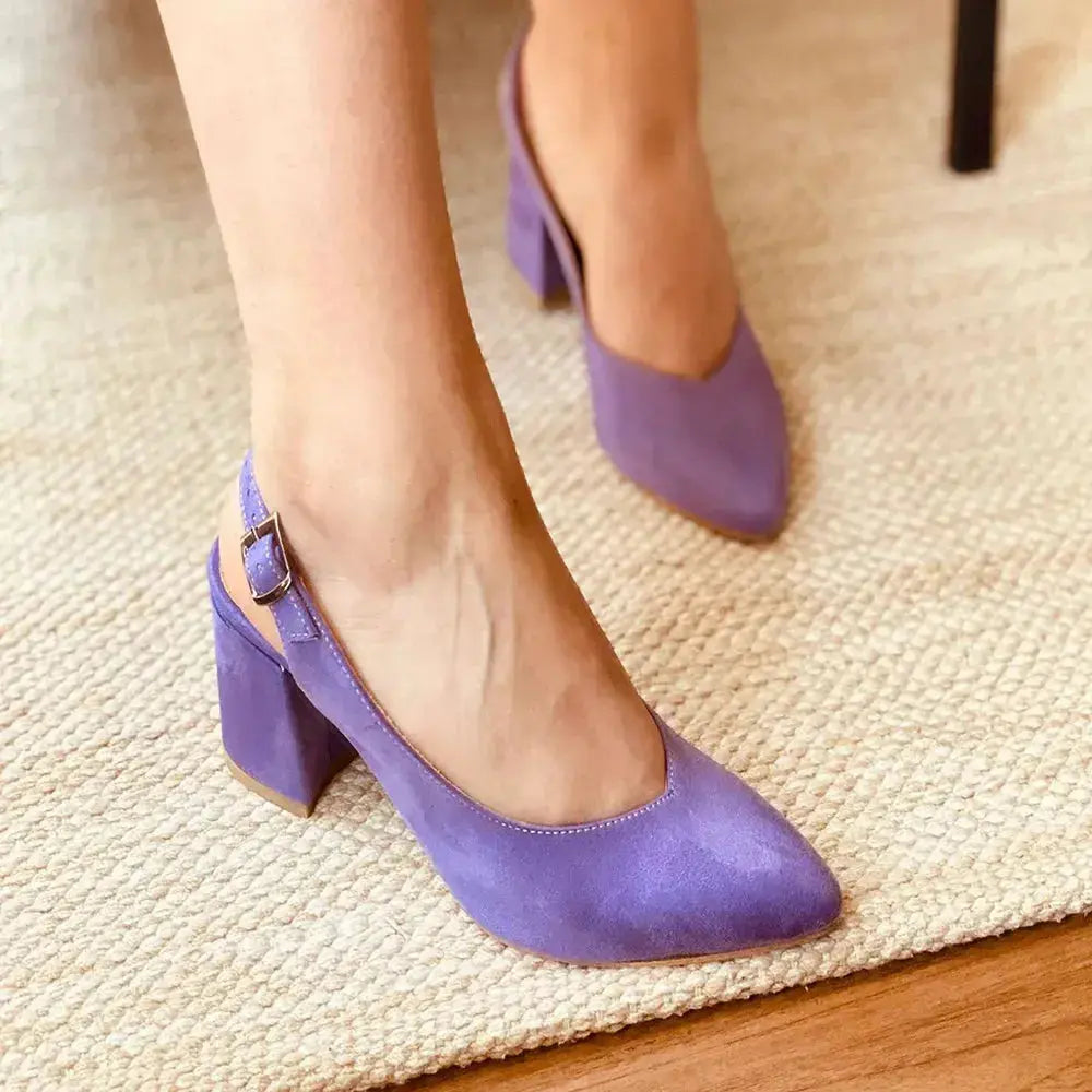 Lila Süet Bilekten Bağlamalı Kalın Topuklu Ayakkabı MA-028