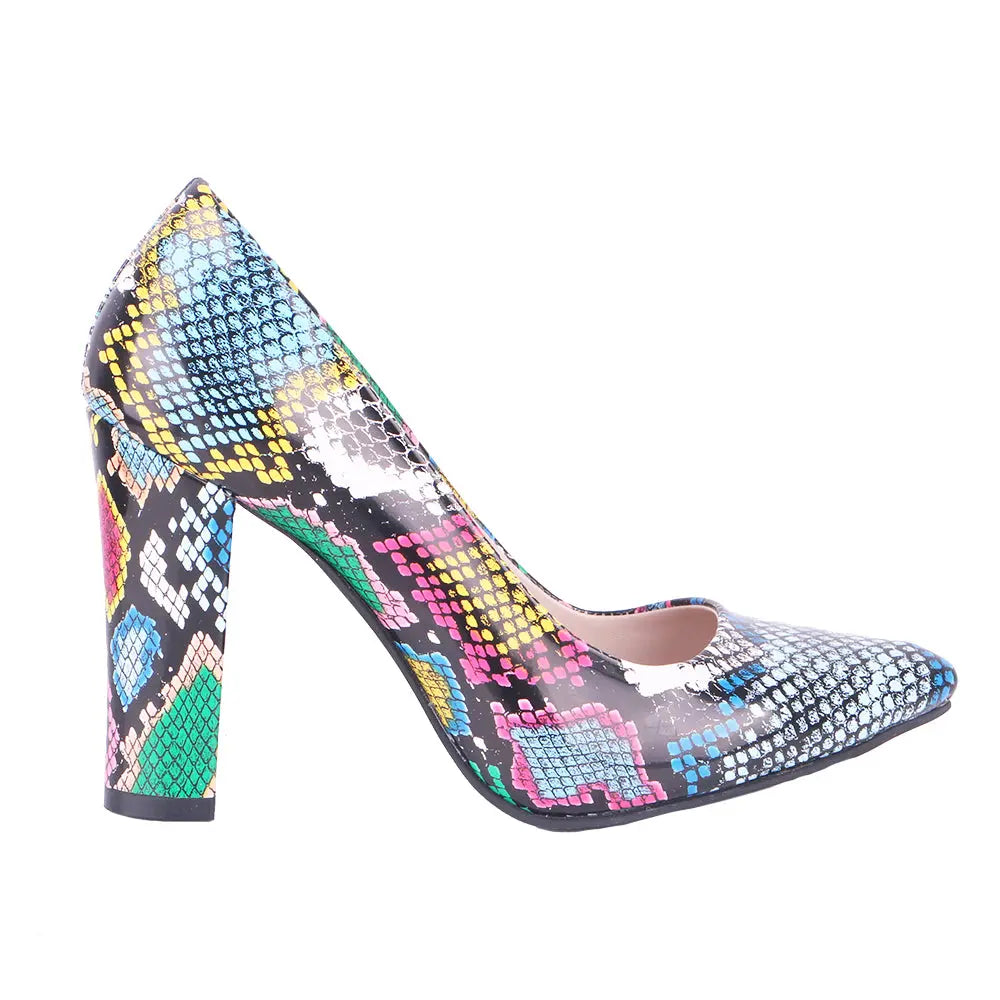 Mavi Baskı Kadın Kalın Topuklu Ayakkabı MA-023