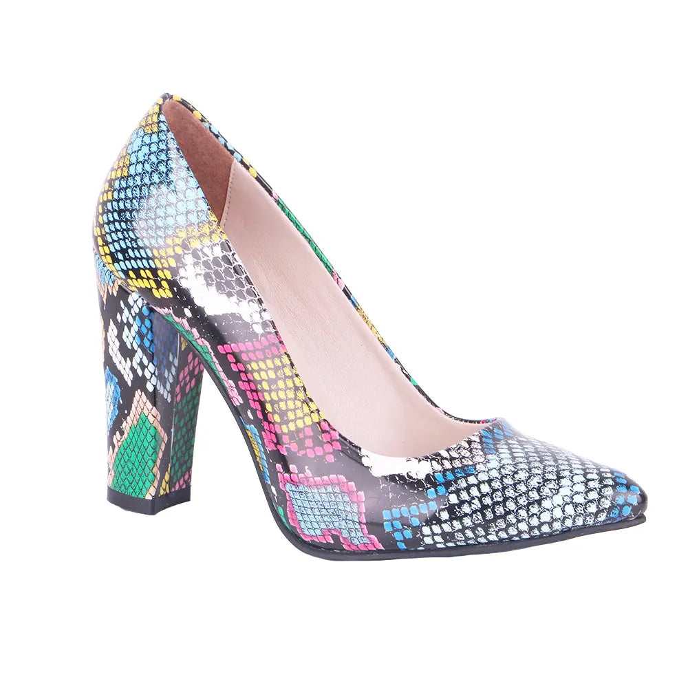 Mavi Baskı Kadın Kalın Topuklu Ayakkabı MA-023