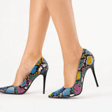 Mavi Baskı Stiletto Ayakkabı Çanta Takım RA-021