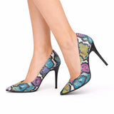 Mavi Baskı Stiletto Ayakkabı Çanta Takım RA-021