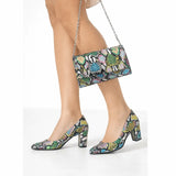 Mavi Baskı Topuklu Ayakkabı Çanta Takım RA-024 RUBRICA 