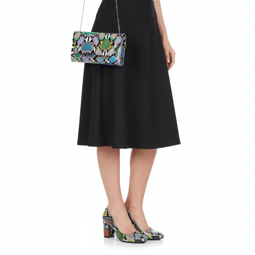 Mavi Baskı Topuklu Ayakkabı Çanta Takım RA-024 RUBRICA 