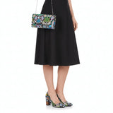 Mavi Baskı Topuklu Ayakkabı Çanta Takım RA-024 RUBRICA 