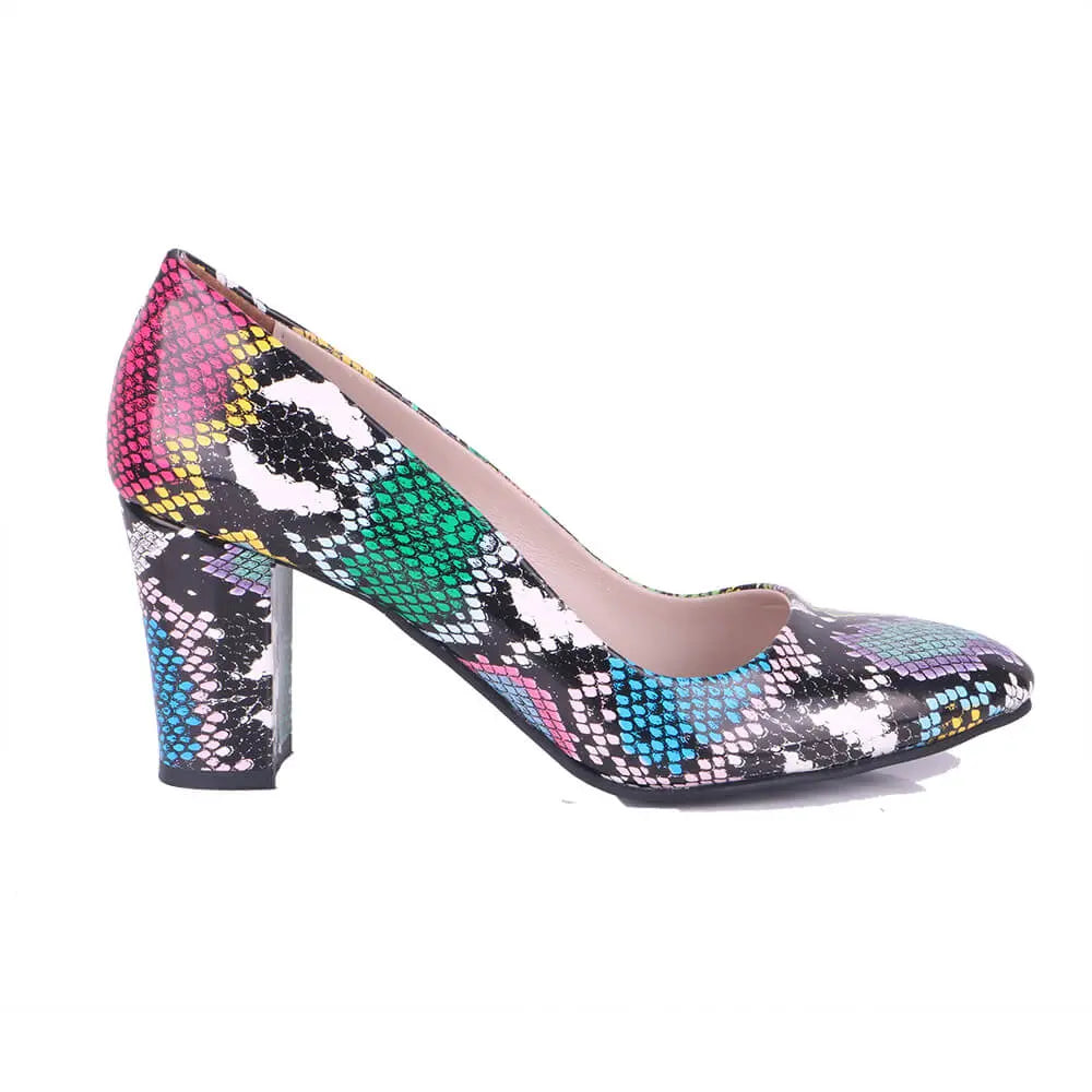 Mavi Baskı Topuklu Ayakkabı Çanta Takım RA-024 RUBRICA 