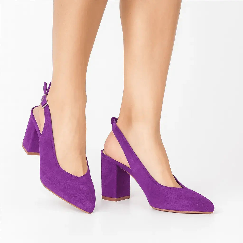Mor Süet Bilekten Bağlamalı Kalın Topuklu Ayakkabı MA-028