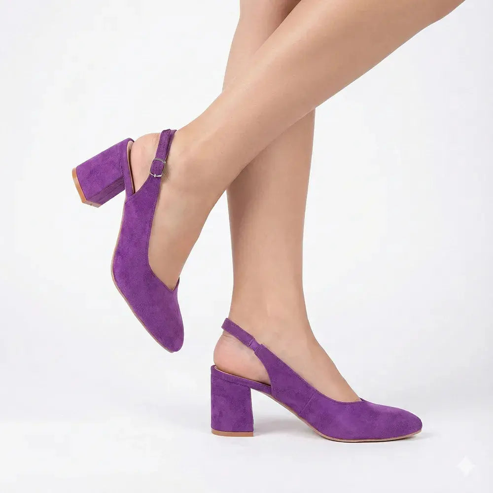 Mor Süet Bilekten Bağlamalı Kalın Topuklu Ayakkabı MA-028