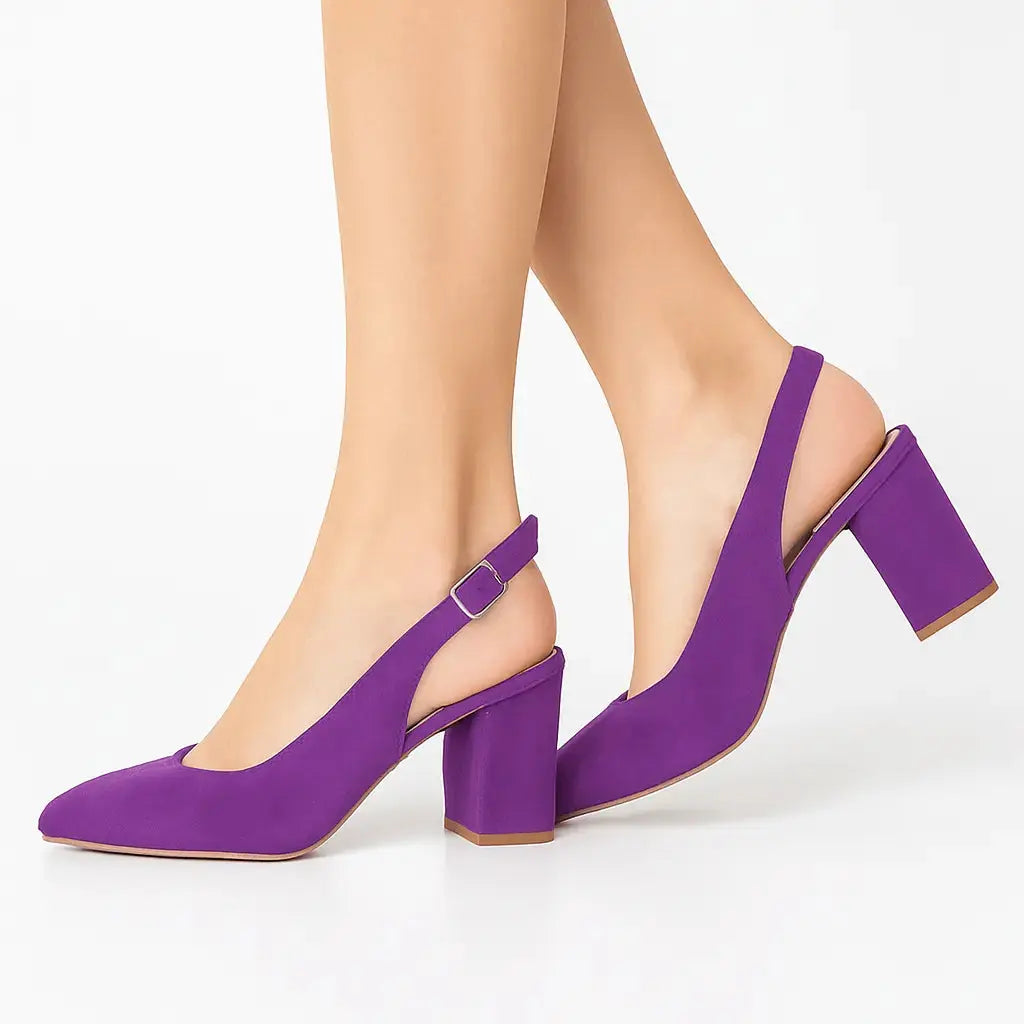 Mor Süet Bilekten Bağlamalı Kalın Topuklu Ayakkabı MA-028