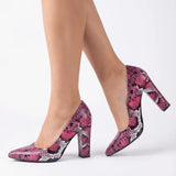 Pembe Baskı Kadın Kalın Topuklu Ayakkabı MA-023