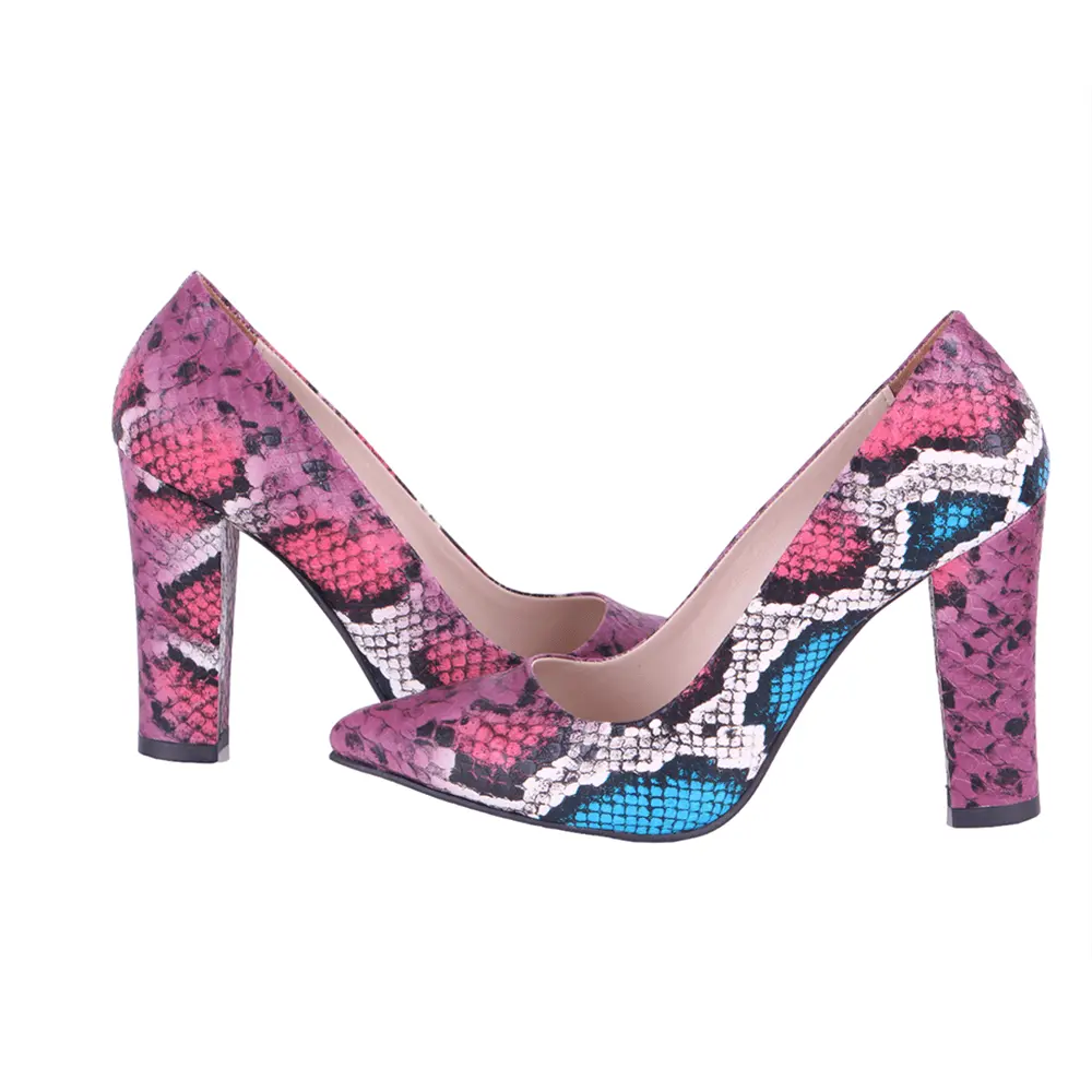 Pembe Baskı Kalın Topuklu Ayakkabı Çanta Takım RA-023 RUBRICA 