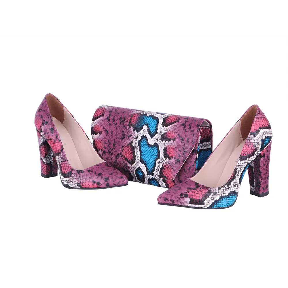 Pembe Baskı Kalın Topuklu Ayakkabı Çanta Takım RA-023 RUBRICA 