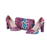 Pembe Baskı Kalın Topuklu Ayakkabı Çanta Takım RA-023 RUBRICA 