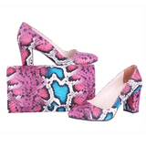 Pembe Baskı Topuklu Ayakkabı Çanta Takım RA-024 RUBRICA 