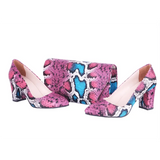 Pembe Baskı Topuklu Ayakkabı Çanta Takım RA-024 RUBRICA 