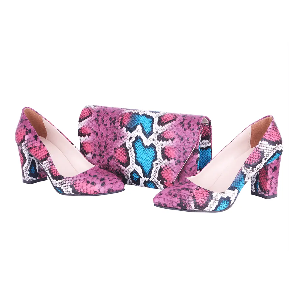 Pembe Baskı Topuklu Ayakkabı Çanta Takım RA-024 RUBRICA 