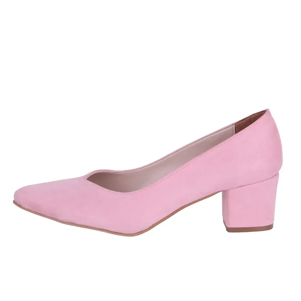 Pembe Süet Alçak Topuklu Ayakkabı RA-162