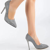 Platin Rengi Simli Topuklu Ayakkabı MA-021