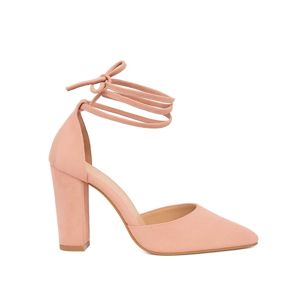Pudra Süet İpli Topuklu Ayakkabı RA-040