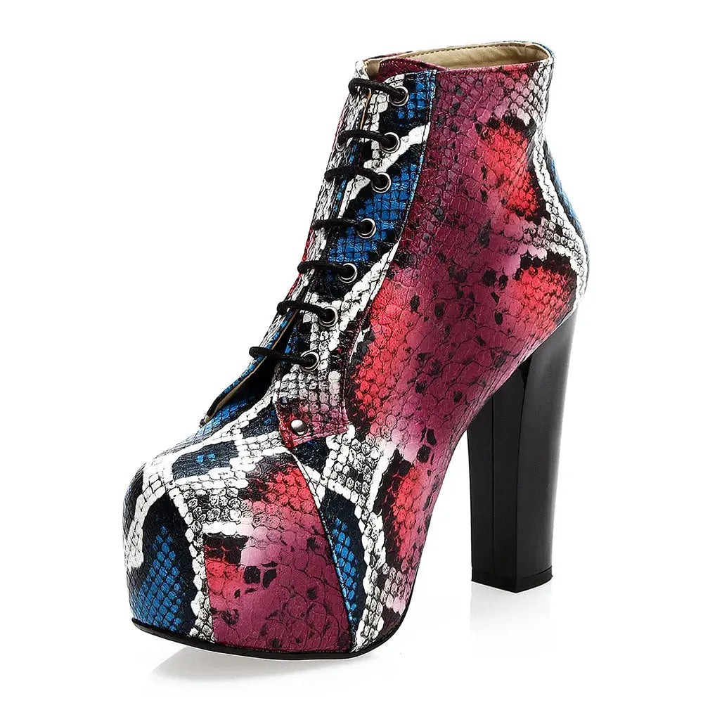 Renkli Kalın Topuklu Bağcıklı Platform Bot RA-010