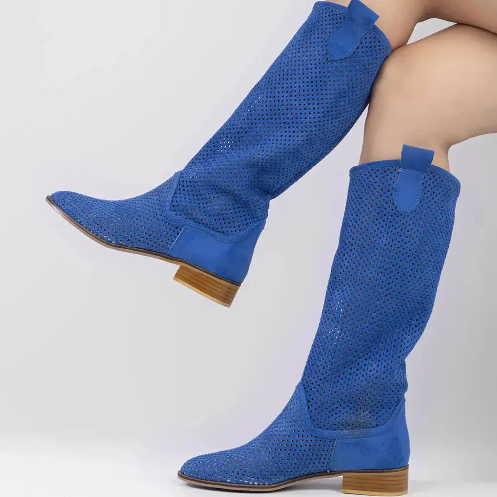 Saks Mavisi Kadın Yazlık Delikli Çizme RA-8011