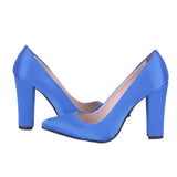 Saks Mavisi Saten Kadın Kalın Topuklu Ayakkabı MA-023