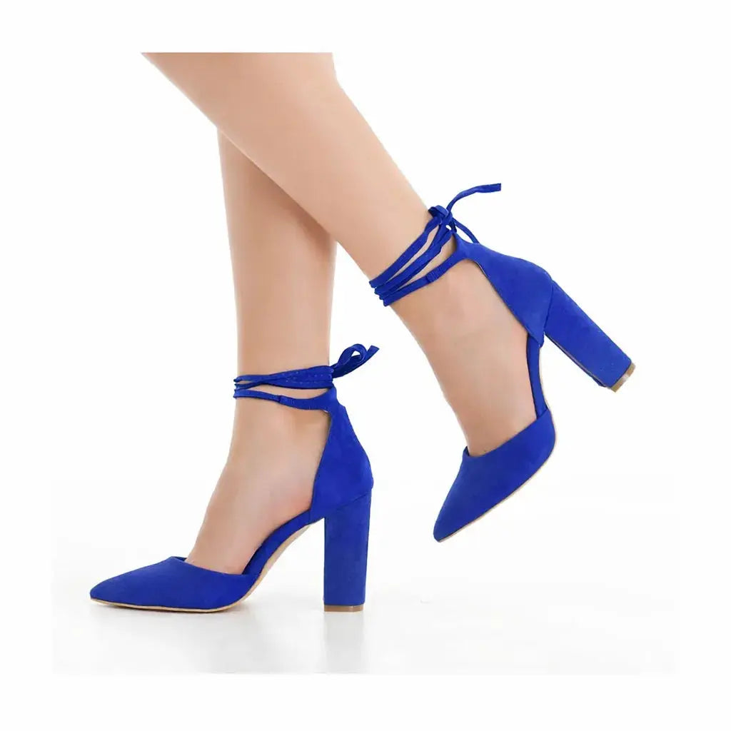 Saks Süet İpli Topuklu Ayakkabı RA-040