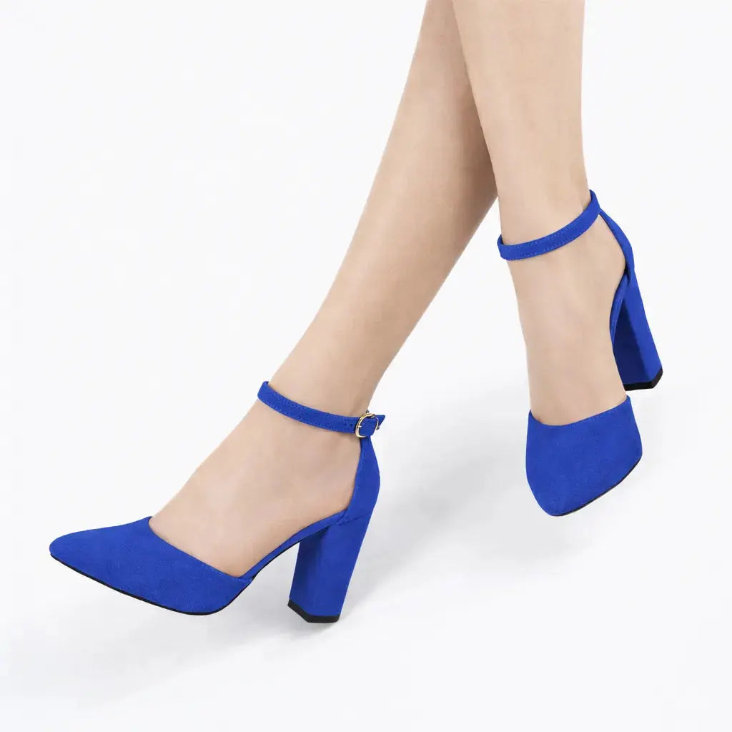 Saks Süet Tek Bantlı Topuklu Ayakkabı RA-062