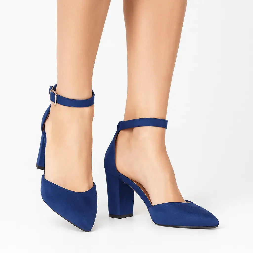 Saks Süet Tek Bantlı Topuklu Ayakkabı RA-062