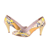 Sarı Baskı Alçak Topuklu Ayakkabı Çanta Takım RA-017
