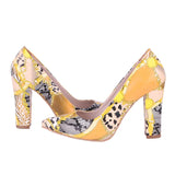 Sarı Baskı Kadın Kalın Topuklu Ayakkabı MA-023