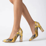 Sarı Baskı Kalın Topuklu Ayakkabı Çanta Takım RA-023 RUBRICA 