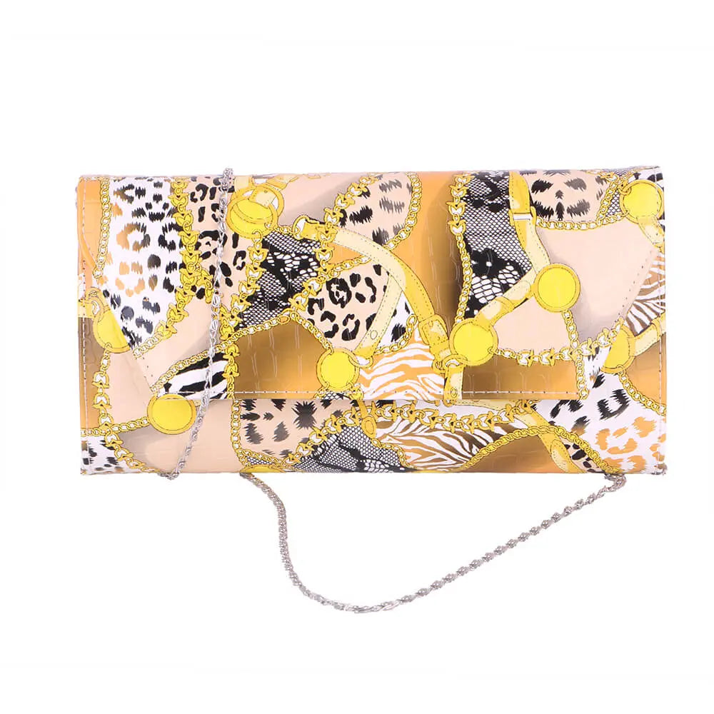 Sarı Baskı Stiletto Ayakkabı Çanta Takım RA-021