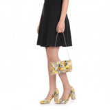 Sarı Baskı Topuklu Ayakkabı Çanta Takım RA-024 RUBRICA 