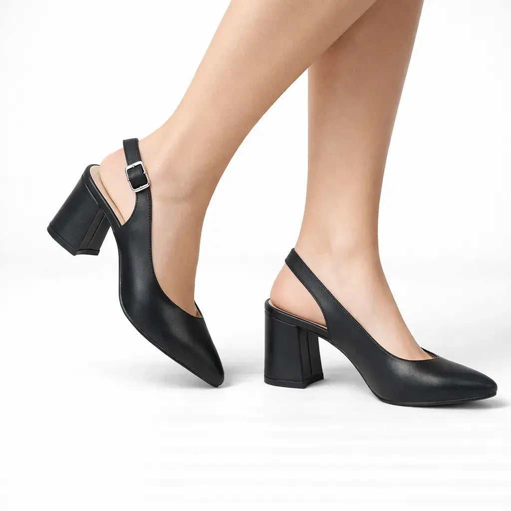 Siyah Bilekten Bağlamalı Kalın Topuklu Ayakkabı MA-028