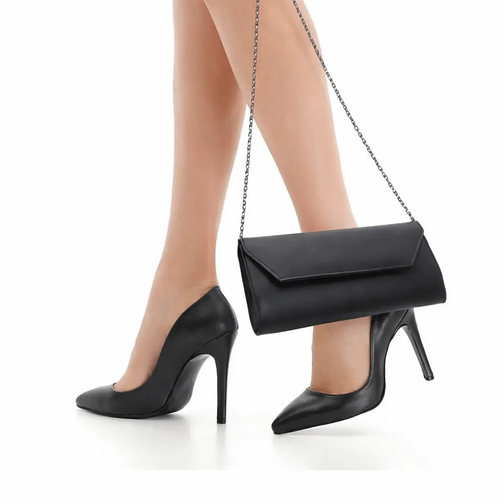 Siyah Cilt Abiye Çanta Ayakkabı Kombin RA-021 RUBRICA 