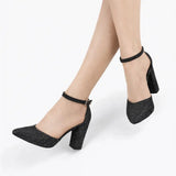 Siyah Çupra Tek Bantlı Topuklu Ayakkabı RA-062