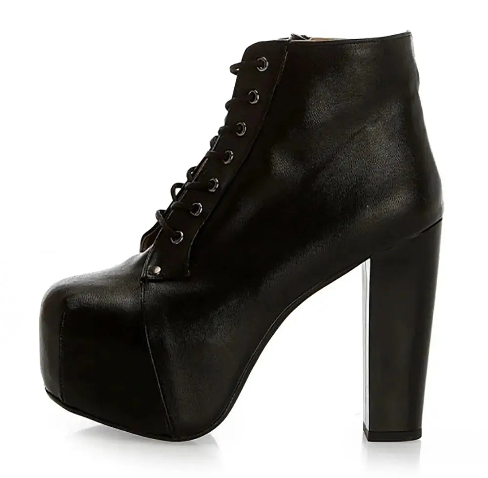 Siyah Kalın Topuklu Bağcıklı Platform Bot RA-010