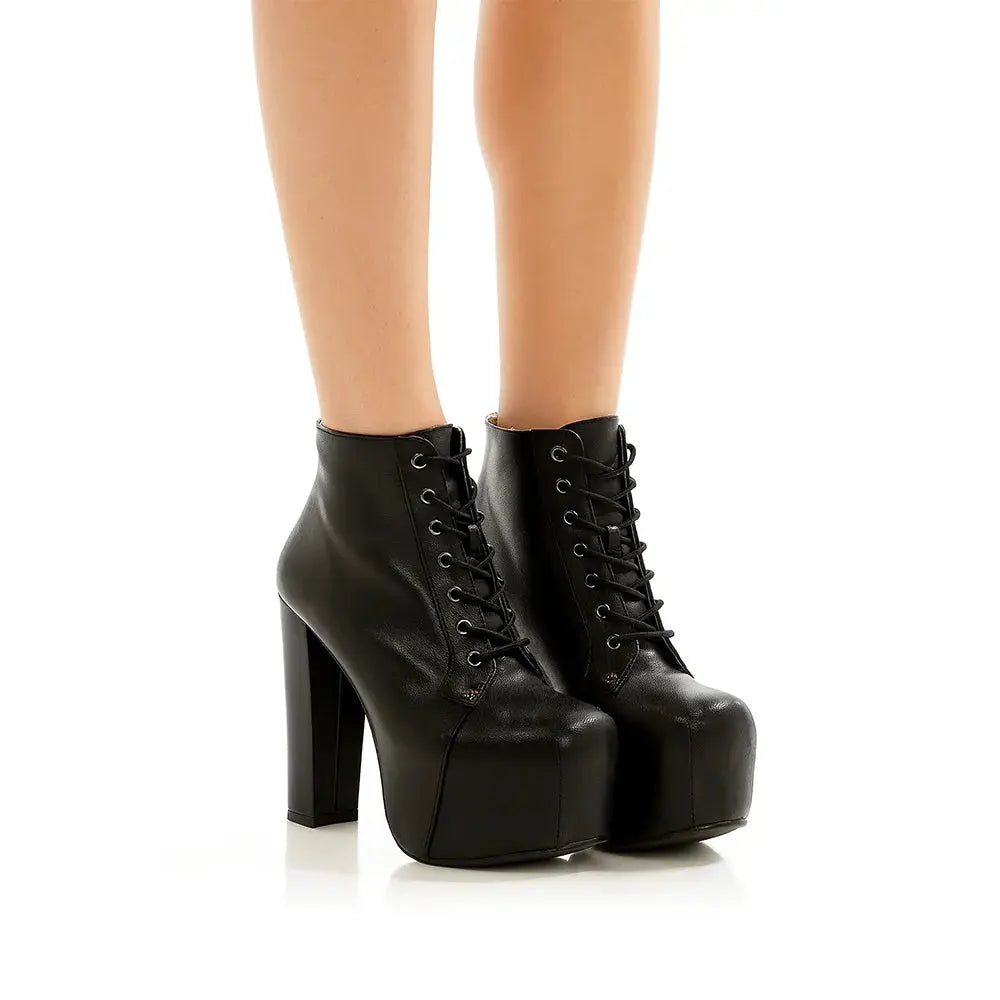 Siyah Kalın Topuklu Bağcıklı Platform Bot RA-010