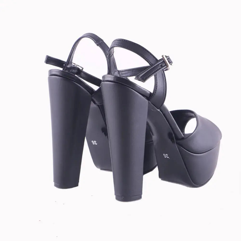 Siyah Kalın Topuklu Platform Gelin Ayakkabısı RA-027