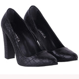 Siyah Krokodil Kadın Kalın Topuklu Ayakkabı MA-023