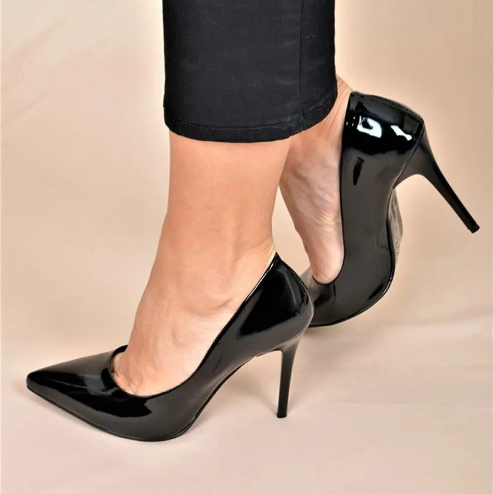 Siyah Rugan İnce Topuklu Stiletto Ayakkabı MA-021