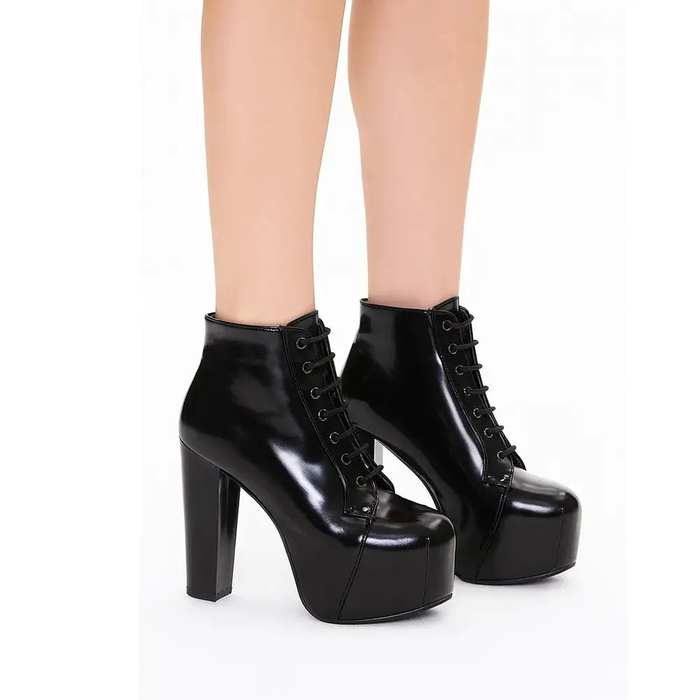 Siyah Rugan Kalın Topuklu Bağcıklı Platform Bot RA-010