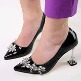 Siyah Rugan Taş Detaylı Topuklu Ayakkabı RA-510