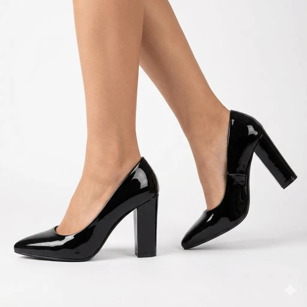 Siyah Rugan Topuklu Ayakkabı Çanta Set RA-023