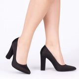 Siyah Saten Kadın Kalın Topuklu Ayakkabı MA-023